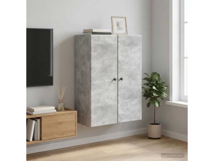 VIHHQGC Wandschrank 66 x 34,5 x 90 cm Holzwerkstoff Betongrau Platzsparend, robuste Regalbretter, 90°-Tür, Metallknöpfe, pflegeleichte Oberfläche