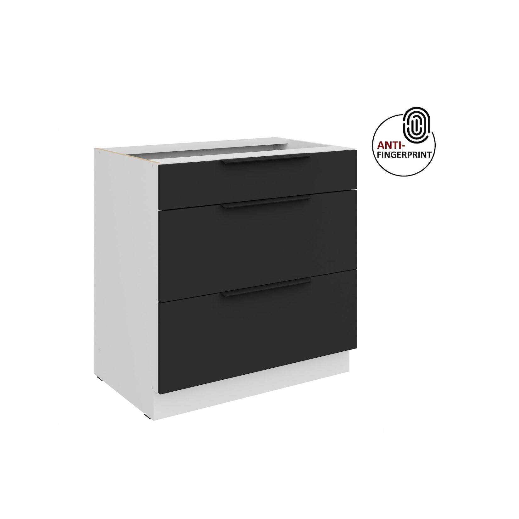 Küchen Unterschrank 80 Küche ARIA Schwarz matt Anti Fingerprint Küchenzeile
