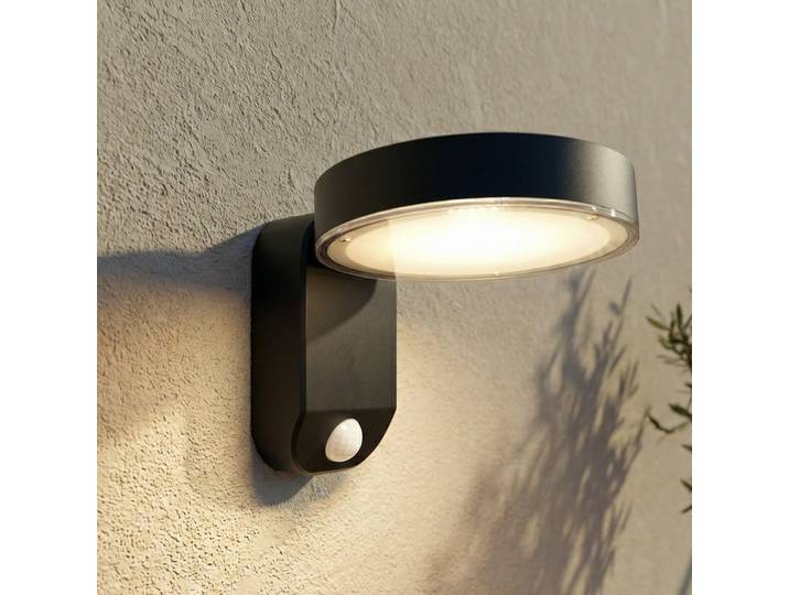 Applique murale solaire LED Tarlson, ronde, anthracite, capteur - PRIOS - Terrasse - Moderne - Plastique - À ampoule unique