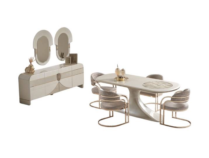 Villa Möbel Esszimmer-Set Brugge, (Esszimmer-Set, 8-St., Esstisch, Sideboard und 6 Stühle), Esstisch mit Stühlen und Sideboard für Essen und Stauraum