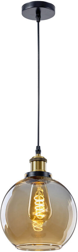 17 Stories Ramvir - Vintage Glass Pendant Light – Globe Glass Hanging Lamp with Gold Globe Shade, Adjustable Ceiling Fixture for Kitchen Island, Bedroom, Loft, D stain brass