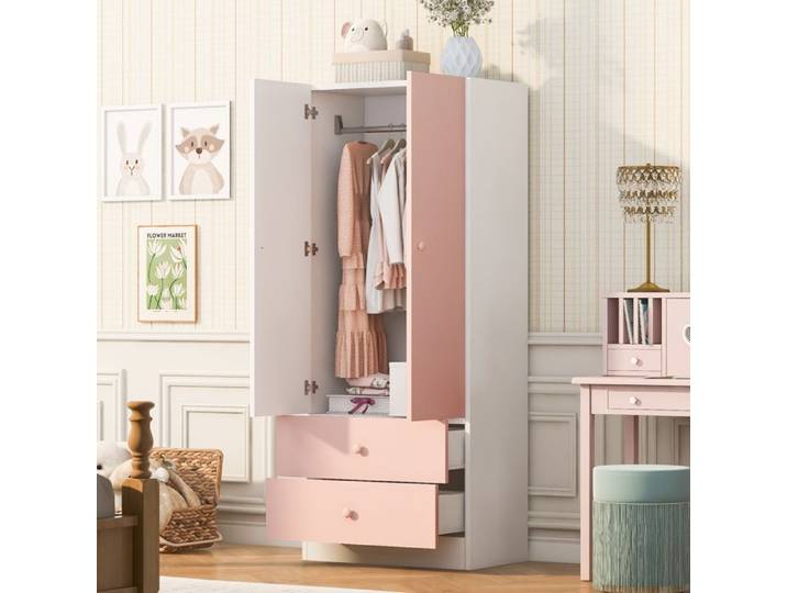 Armoire de chambre 70x40x170 cm avec 2 tiroirs rose