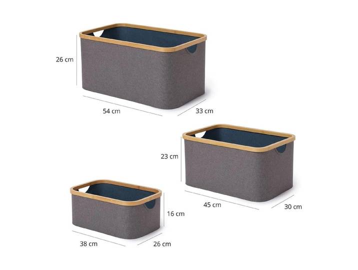 Aufbewahrungsbox LUMALAND rechteckig 3 Stück , grau, 3 Stk., Polyester, Aufbewahrungsboxen, Aufbewahrungsbox, 3-er Set Aufbewahrungsboxen