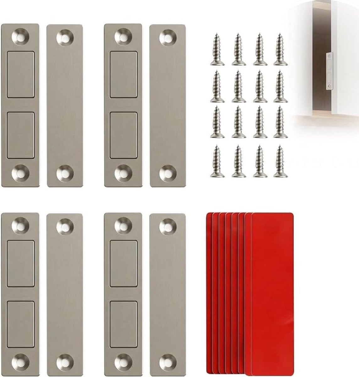 Set van 4 ultradunne magneetsluitingen voor kastdeuren met 12 kg trekkracht