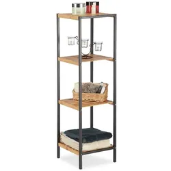 Relaxdays Quadratisches Regal Bambus und Stahl Hellbraun,Schwarz