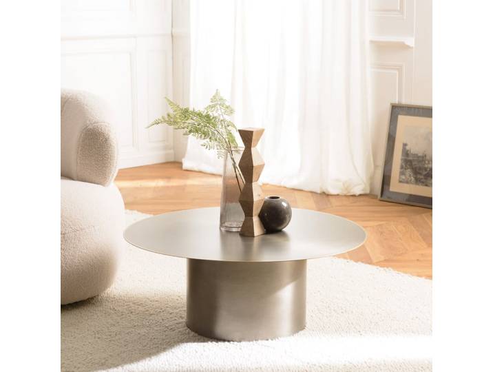 Table basse ronde en fer noir et bordure dorée d80