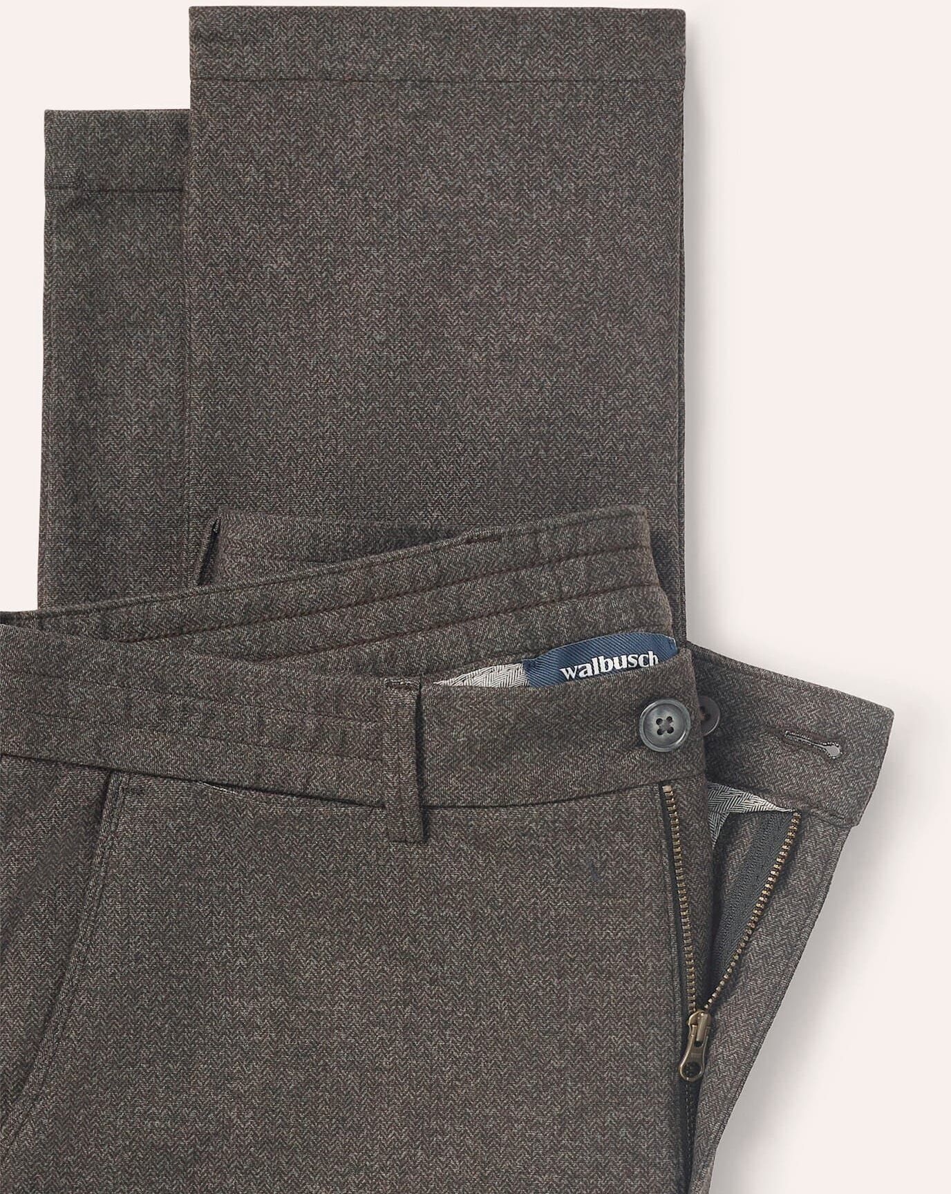 Walbusch Bügelfreie Chino aus Leichtflanell, Modern Fit#normale Größen, Farbe Braun, 32, super bequem und knitterfrei leichter Flanelleffekt Herren