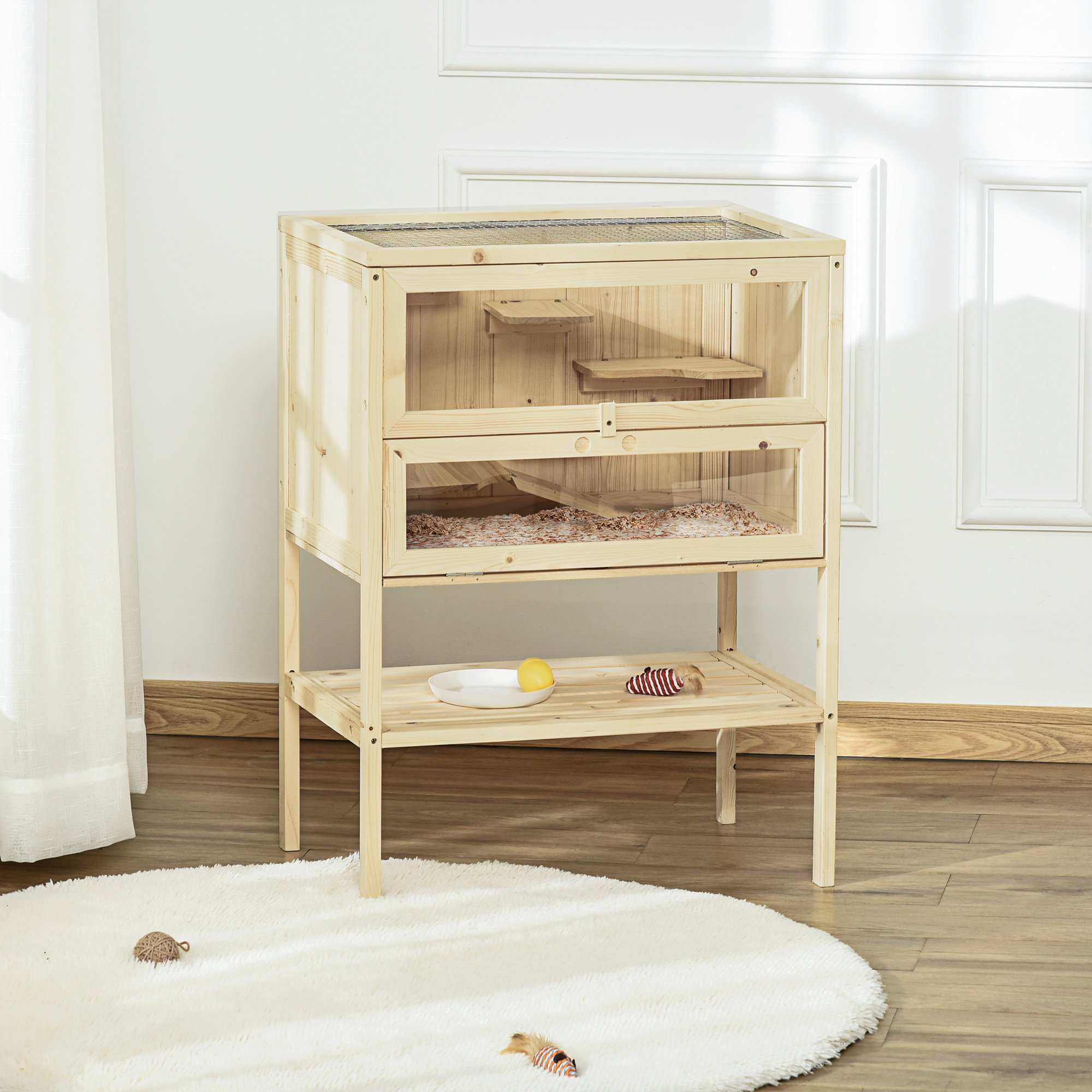 Pawhut Gabbia grande per criceti con tetto apribile in legno, 60x40x80 cm   Aosom Italy