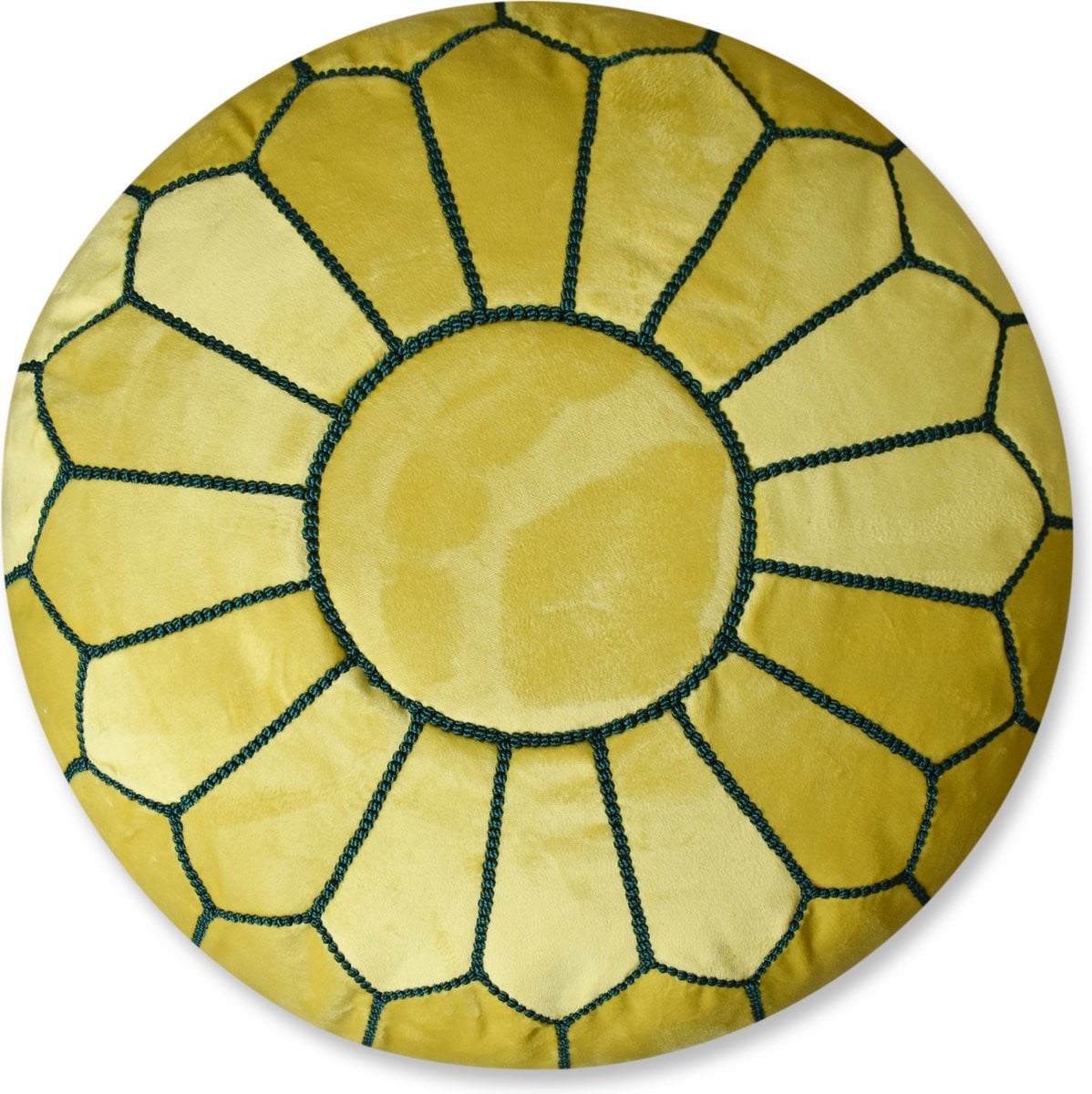 Ronde Velvet poef geel met groen - Fluwelen soft body poef