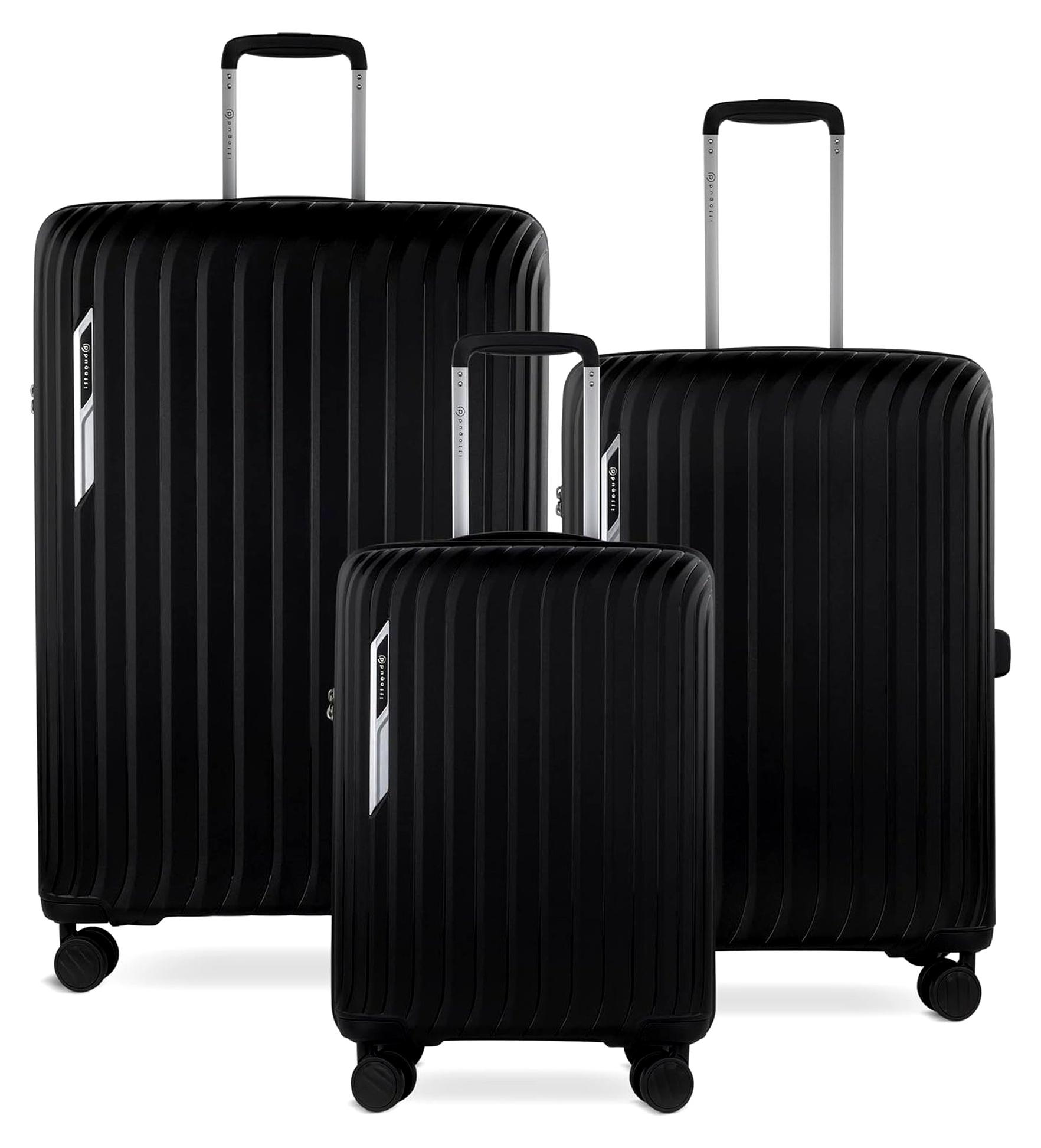 Hera 3er Hartschalen-Koffer-Set mit 4-Rollen (S,M,L), leichte Reise-Koffer aus PP Light und Handgepäck-Trolley, schwarz