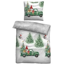 biberna® Bettwäsche Wichtel & Christbaum Baumwoll Feinbiber Einzelbett, 2tlg.