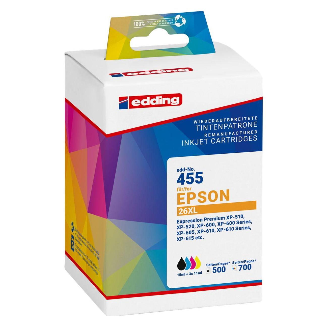 Edding Druckerpatrone ersetzt Epson T26XL Multipack 4 Kompatibel Schwarz, Cyan (18-455-01)