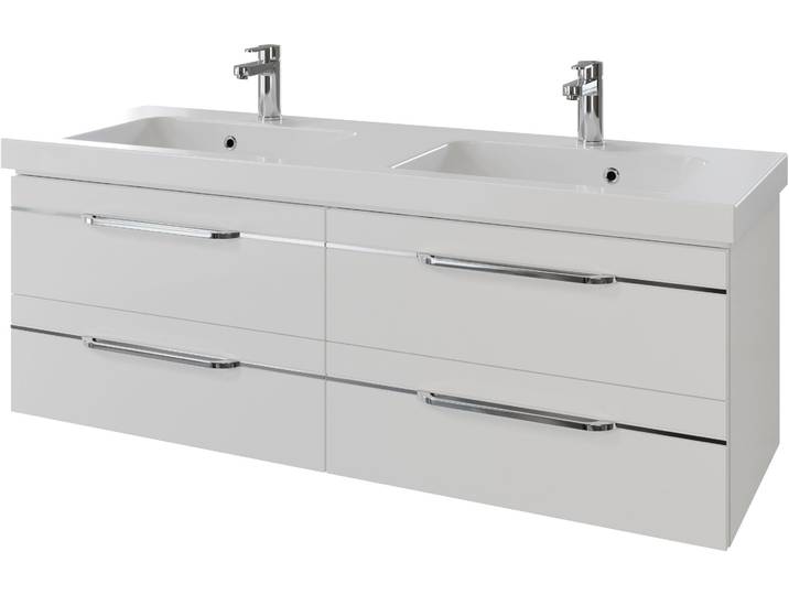Saphir Serie Balto Mineralmarmor-Waschtisch mit Unterschrank, 147,8 cm breit 2 Stk. tlg. Doppel-Waschplatz mit 4 Schubladen, in verschiedene Ausführungen