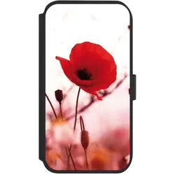 Nivocase Klapphülle für Apple iPhone 11 Handyhülle aus Kunst Leder NIVOflip schwarz Blume Mohnblume Sommer (Apple iPhone 11), Smartphone Hülle, Schwarz