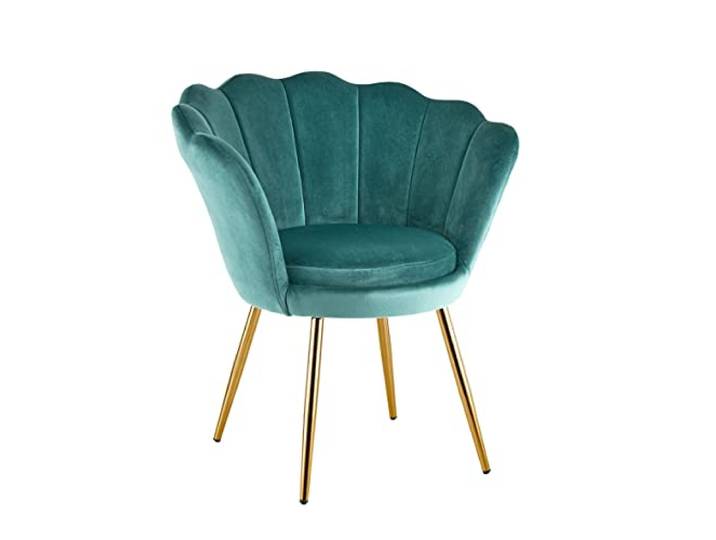 Baroni Home Gepolsterter Sessel mit Muschel-Rückenlehne aus Tiffany-Samt mit goldfarbigen Beinen, Sessel für Wohn- und Schlafzimmer, 69x71x84 cm