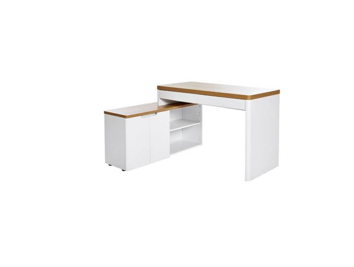 Venda Eckschreibtisch, Weiss, Eichefarben, Holzwerkstoff, 118x76x140 cm, seitenverkehrt montierbar, Büromöbel, Büromöbelset, Büromöbelserien