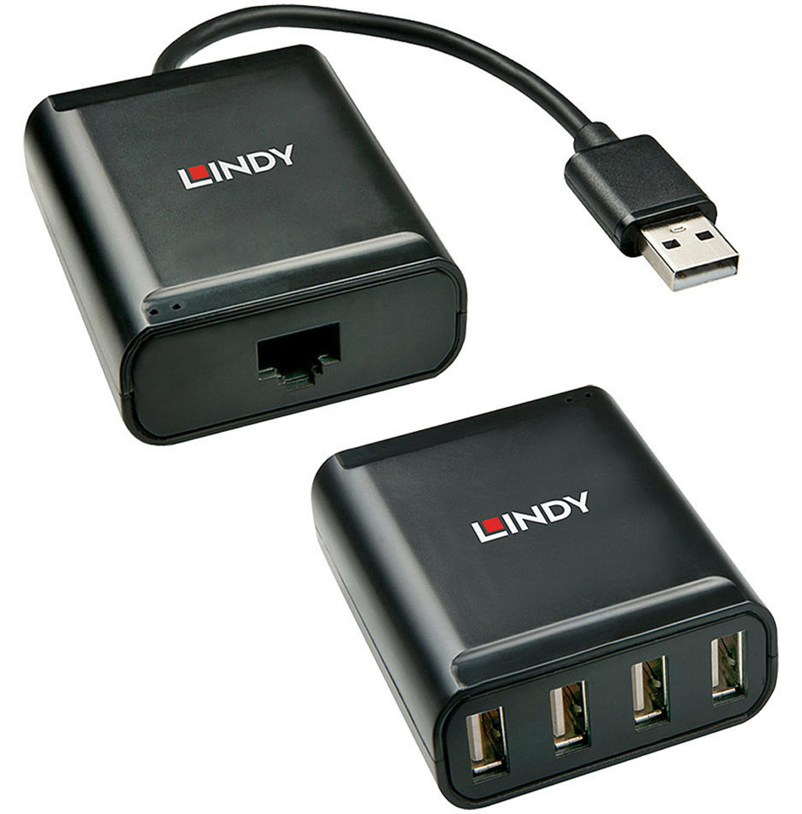 Lindy USB 2.0 Extender met 4 poorten via Cat5, 60 meter