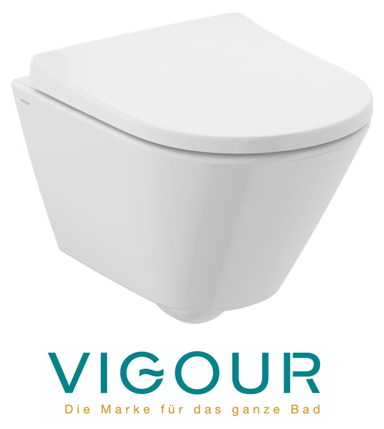 VIGOUR DERBY V3 Kompakt Wand-WC-Set 48 cm spülrandlos verdeckte Befestigung PflegetectPLUS WC-Sitz Absenkautomatik + Schallschutz