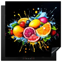 HERDABDECKPLATTE Obst - Graffiti - Bunt - Orange - Erdbeere - Abstrakt Induktionsmatte 78x78 cm