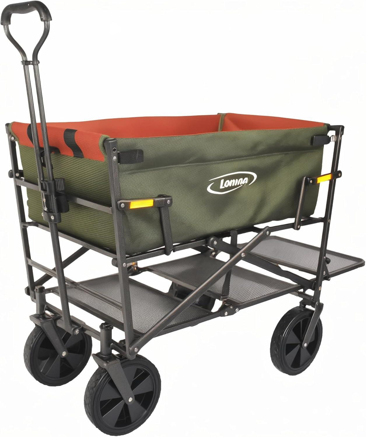 Selius Bolderkar XXL Dubbeldekker Kaki - Opvouwbare Handwagen en Strandwagen