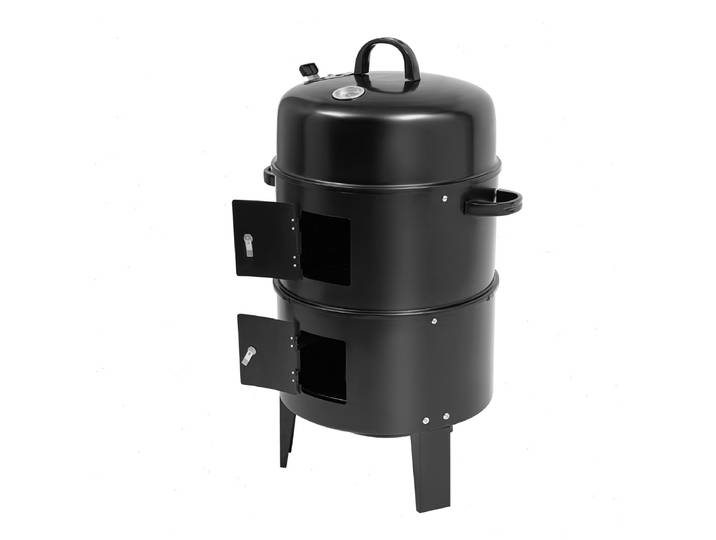 Four à griller et barbecue 3-en-1, fumoir, rôtissoire et mijoteuse, construction en fer, amortisseur réglable, thermomètre intégré, grande capacité