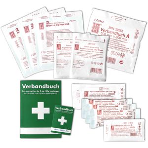 HM-Arbeitsmedizin Erste-Hilfe-Nachfüllset Schulen & Betriebe, Austauschset der Sterilteile mit Verbandbuch, nach DIN 13157