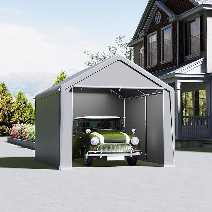 Zeltgarage 3x4 m - Carport, Garagenzelt & Lagerzelt in einem - Unterstand & Weidezelt mit robuster PE Plane, Stahlrahmen, Dach- & Bodenverstärkung - wetterfest für Auto, SUV (Grau)