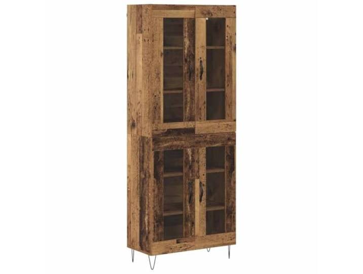 Kaorsrow Highboard Altholz-Optik Glastüren 69,5x34x180 cm Eleganter Schrank in Altholz-Optik mit Glastüren und Eisenbeinen für Wohnzimmer und Esszimmer mit viel Stauraum.