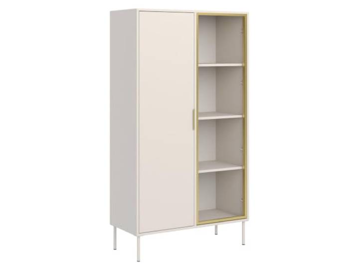Selsey Vitrine 90 x 40 x 160,2 cm Taupe Asymmetrisch, Glasfront, Goldrahmen, Metallbeine