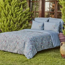 Karaca Ansey Bettbezug-Set aus 100 % türkischer Baumwolle, Einzelbett, Blau