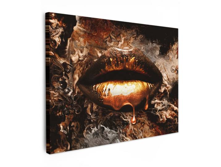 LEINWANDBILD Gold - Lippen - Kunst - Gold - Luxus - Abstrakt Wandbilder 80x60 cm