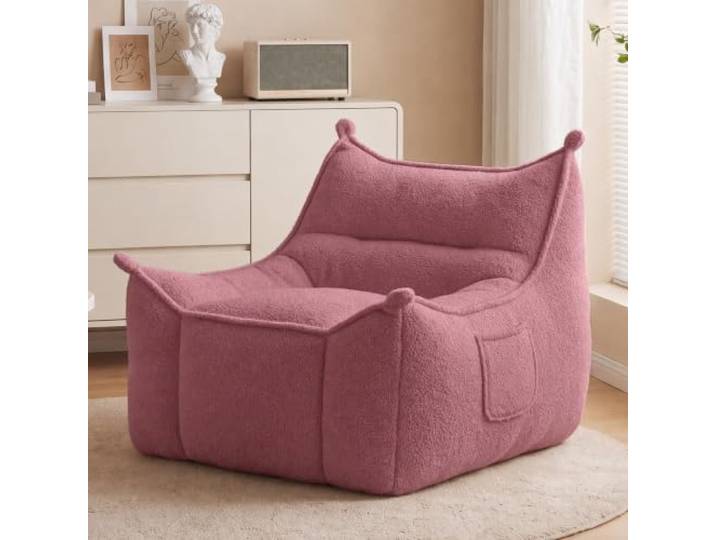 Vipbear Puff Sofa aus Schafswolle, bequemes Bodensofa für Erwachsene Komfortables Puff-Sofa mit Rückenlehne und Visko-Schaum-Füllung, für Jugendliche, das Wohnzimmer oder Schlafzimmer, Rosa