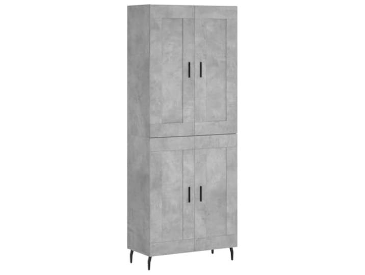 Highboard Betongrau 69,5x34x180 cm Holzwerkstoff mit Türen und Eisenbeinen Viel Stauraum, schlichte Optik, feuchtigkeitsbeständig, stabiler Stand, vielseitig einsetzbar