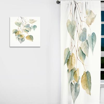 DESIGN ART "Designart ""Green Leaves Minimalism Charm II"" Leaves Curtain - Blackout Floral Curtain - 1 Panel"