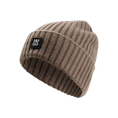 Schal HUGO "Zasgo Set", Damen, braun (rust, copper 223), Rippstrick, Materialmix, unifarben, Modetücher Schal, und Mütze mit Schurwolle, Geschenkset, unisex