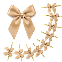 Creativery 10 Satinschleifen 5cm Geschenkschleifen mit entfernbarem Draht Dekoschleifen Stoffschleifen Fertigschleifen Bastelschleifen zum Basteln Aufnähen Beige