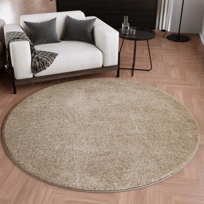 Teppich WECON HOME "Wogh", sand beige, H:25mm Ø:200cm, Polyester, Teppiche, Teppich, Kurzflor, maschinell gewebt, robust, Wohn- & Schlafzimmer, einfarbig