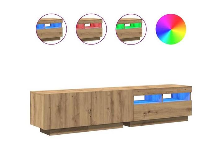“Rabais Meuble TV/Armoire salon - Banc TV - KENNETH - avec lumières LED chêne artisanal bois d'ingénierie Août415675