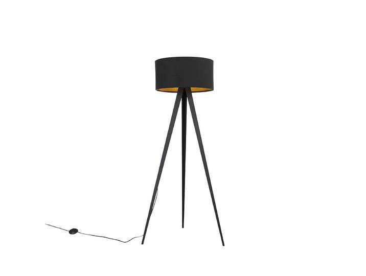 Lampadaire noir avec abat-jour noir et intérieur doré - Ilse