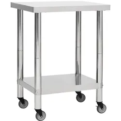 DELUKE® Edelstahl Arbeitstisch mit Rollen BEWO 80x45x85cm, Edelstahl Gastro-Tischwagen Arbeitsfläche Gastro-Küchentisch Servierwagen mobil