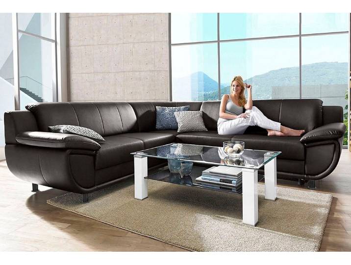 Ecksofa, Kunstleder SOFTLUX, Braun, 267×247 cm, Schlaffunktion, Modern, TRENDMANUFAKTUR