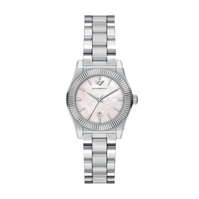 Quarzuhr EMPORIO ARMANI, silber (edelstahlfarben, rosa perlmuttfarben), Armbanduhren, Damen, Quarzuhr, Armbanduhr, Edelstahlarmband, analog, Tag