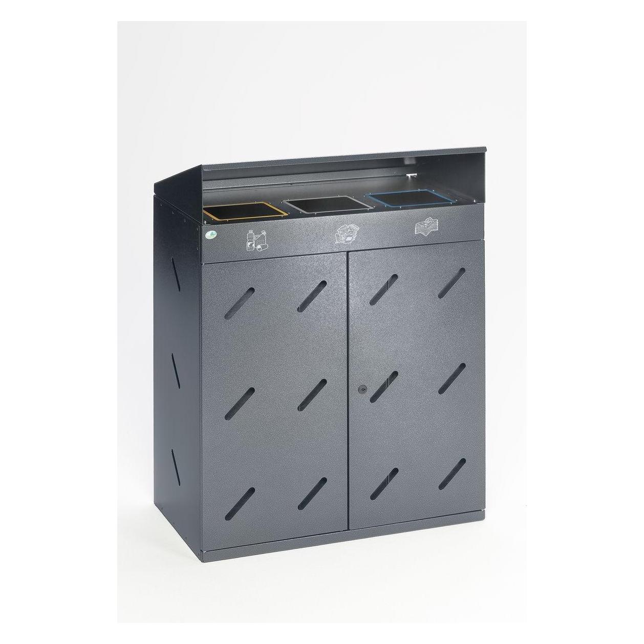 VAR Wertstoffsammelstation, 3fach-Einwurf, Volumen 300 l, antiksilber (300 l) (21330)