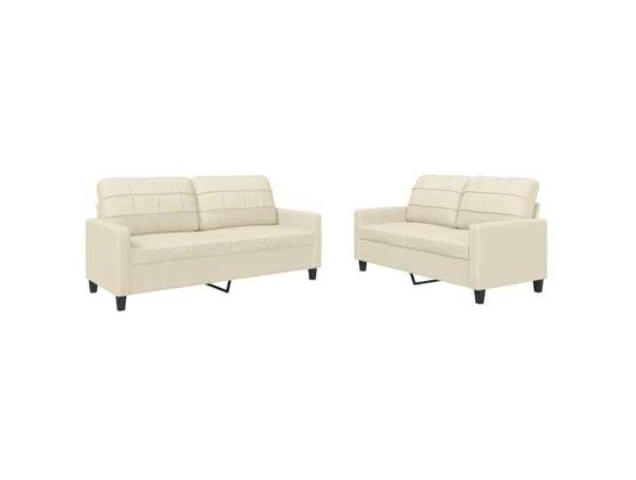 Todiikf 2er-Set Sofa Couchgarnitur mit Kissen Kunstleder Creme Elegantes Sitzgruppen-Set für Wohnzimmer und Büro mit dick gepolsterten Kissen und pflegeleichtem Kunstlederbezug.