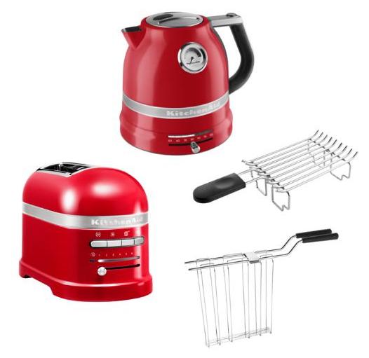 KitchenAid Artisan Frühstücksset inkl. Wasserkocher 5KEK1522, 2 Scheiben Toaster 5KMT2204 und Brötchenaufsatz Empire Rot