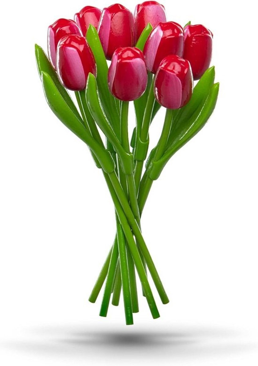 Handgeschilderd houten tulpenboeket met 9 stuks, 34 cm