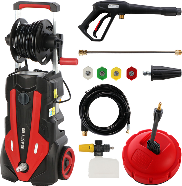 GeoTech Blasty 180 - Idropulitrice con lancia professionale + Kit patio e spurgatubi - 180 bar - 450 l/h