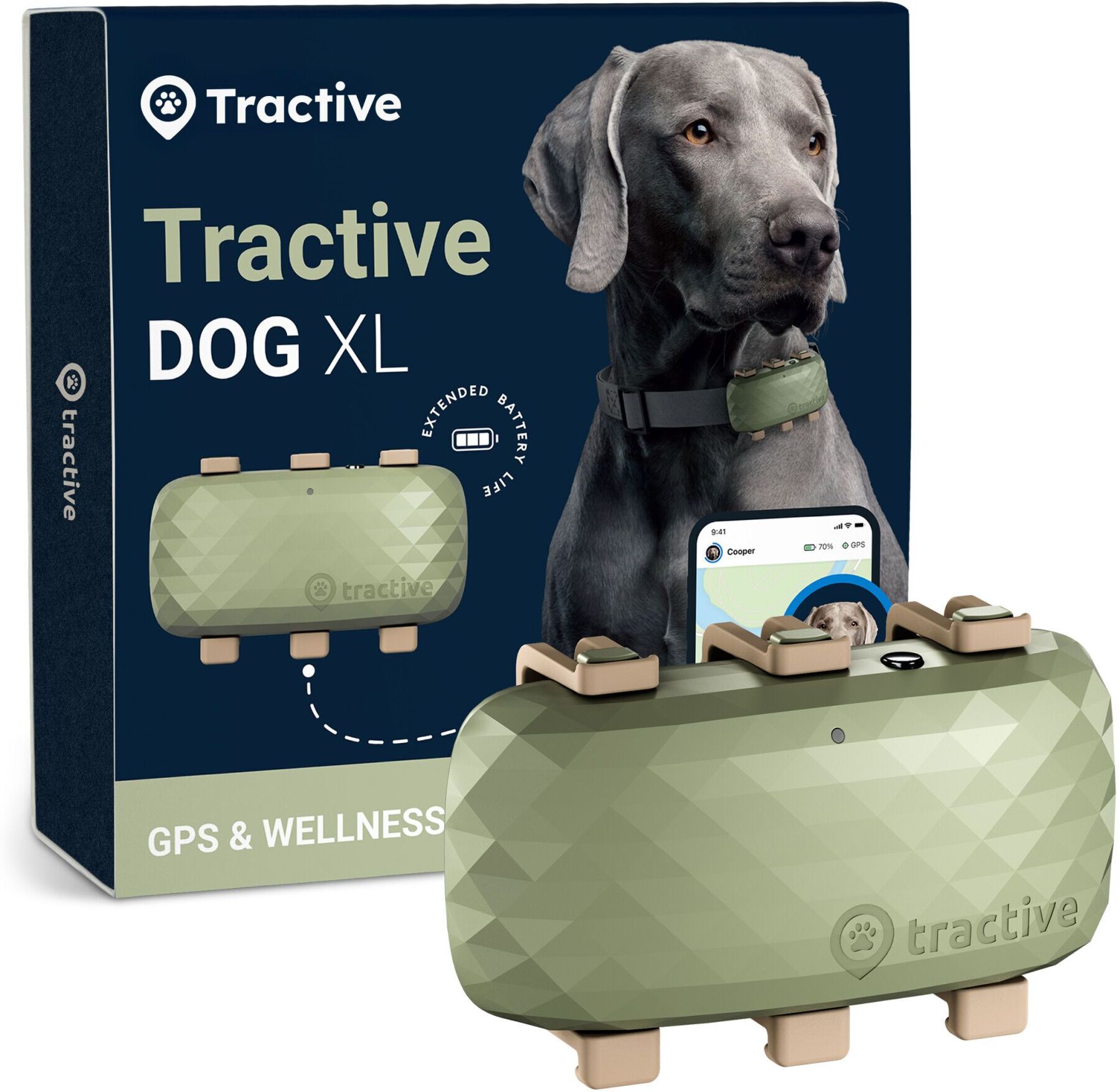 Tractive DOG XL - Traceur GPS pour chien avec autonomie prolongée   Abonnement exclu   TRDOG4XLGR   Vert - Refurbished
