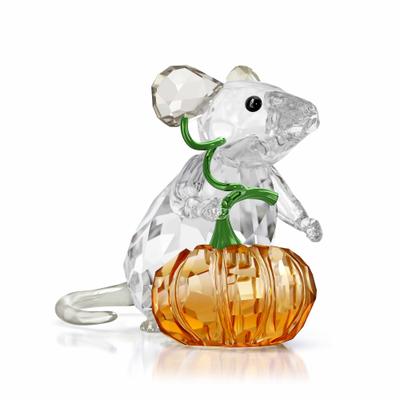Dekofigur SWAROVSKI "Kristallfigur Sammelfigur IDYLLIA Maus und Kürbis", orange (kristallweiß, grün, orange, schwarz, grau), Dekofiguren, Swarovski Kristall, Swarovski Kristall