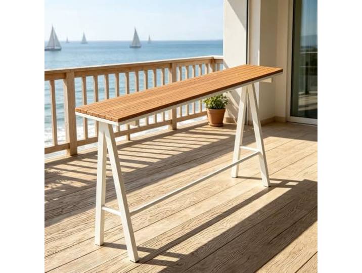 Weiwehome Bartisch aus Massivholz, schmaler Stehtisch mit Metallrahmen Schlicht, Industriestil, platzsparend – für Küchentheken, Cafés, Terrassen(White,70.9in*15.7in)